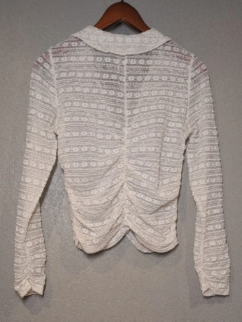 Whimsical Anthropologie Ivory Lace-Pattern Knit Top Flattering